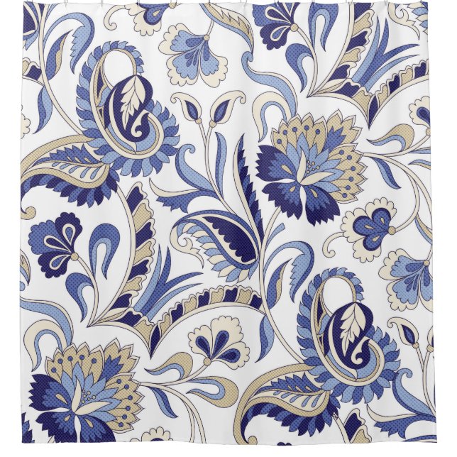 Seamless Traditional Indian Blue Paispa Duschvorhang (Vorderseite)