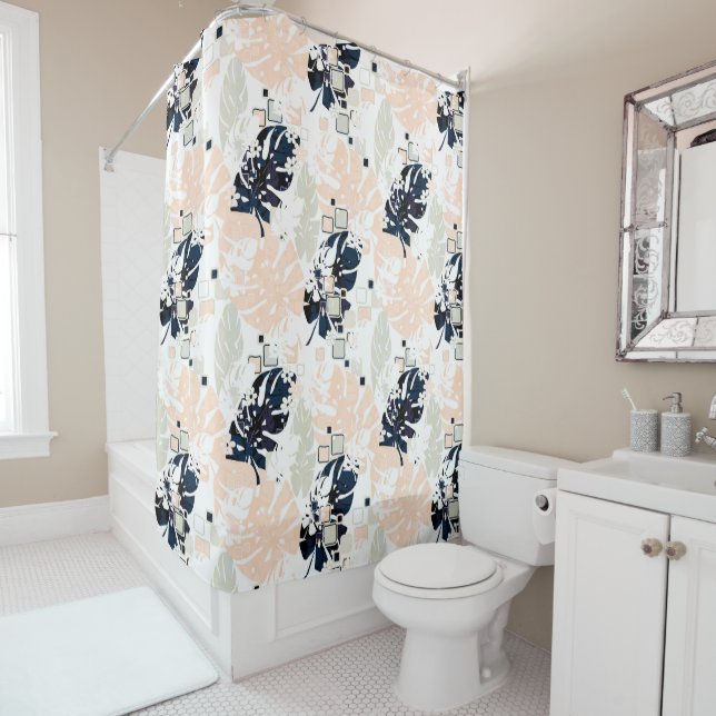 Seamless Tropical Dschungle Blätter Monstera Palm  Duschvorhang (Beispiel)