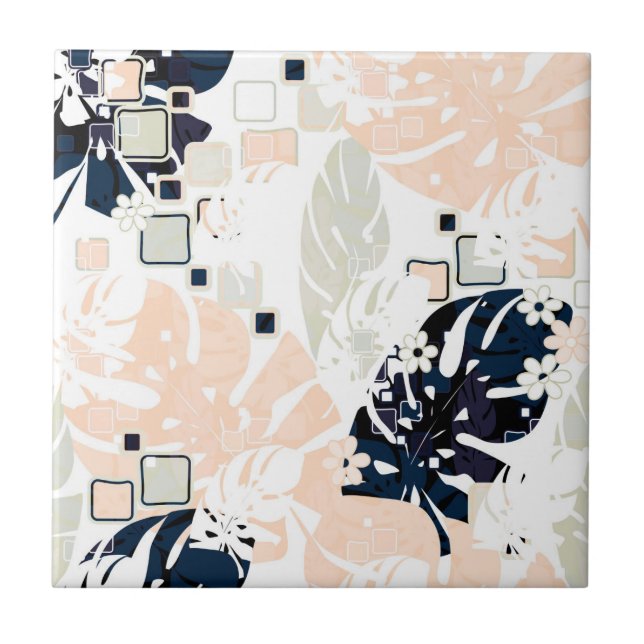 Seamless Tropical Dschungle Blätter Monstera Palm  Fliese (Vorderseite)