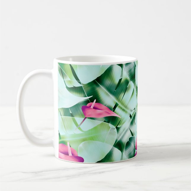 Seamless tropical leaves pattern background, retro kaffeetasse (Links)