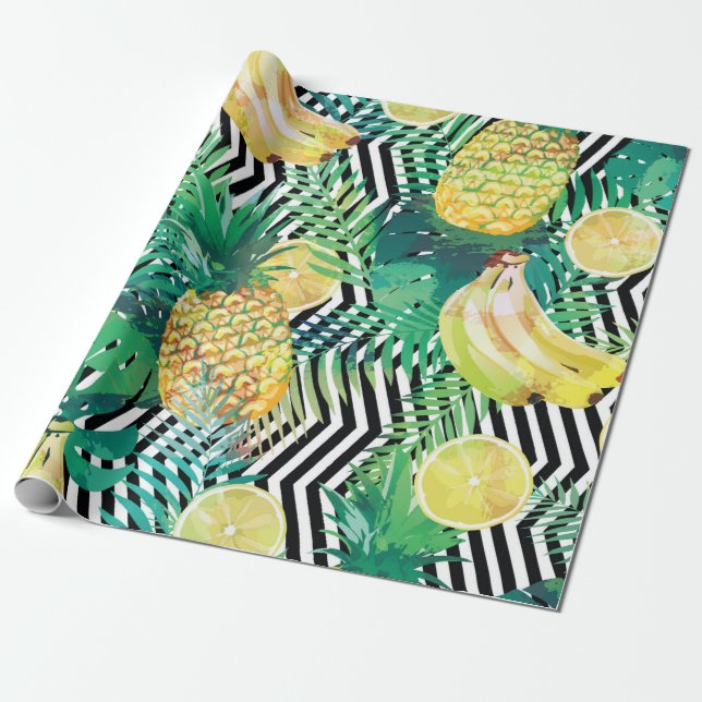 Seamless tropical pattern with bananas lemons palm geschenkpapier (Ungerollt)