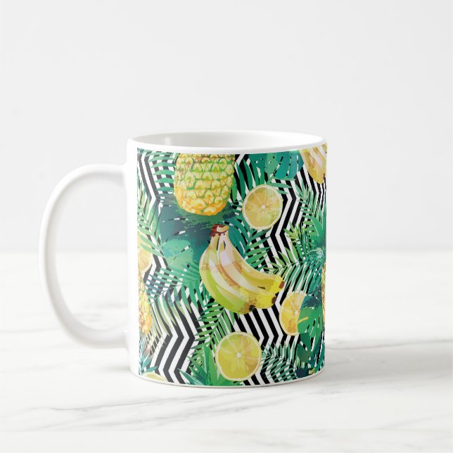 Seamless tropical pattern with bananas lemons palm kaffeetasse (Links)