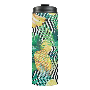 Seamless tropical pattern with bananas lemons palm thermosbecher