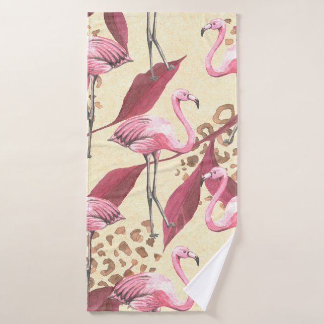 Seamless tropical pattern with pink flamingo, leav badehandtuch (Badehandtuch)