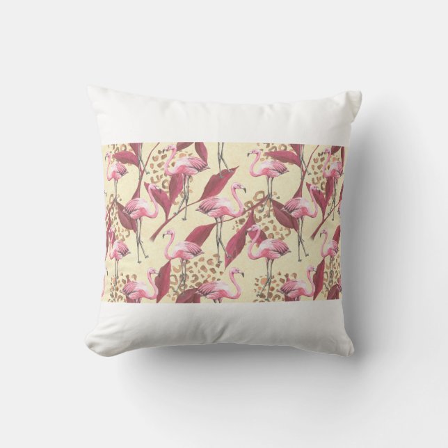 Seamless tropical pattern with pink flamingo, leav kissen (Vorderseite)