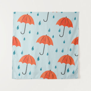 Seamless umbrellas and rain drops pattern. Waterco Wandteppich