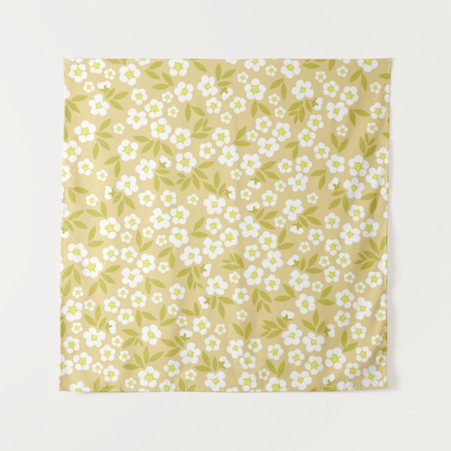 Seamless vintage pattern abstract. Cute white flow Wandteppich (Vorderseite)
