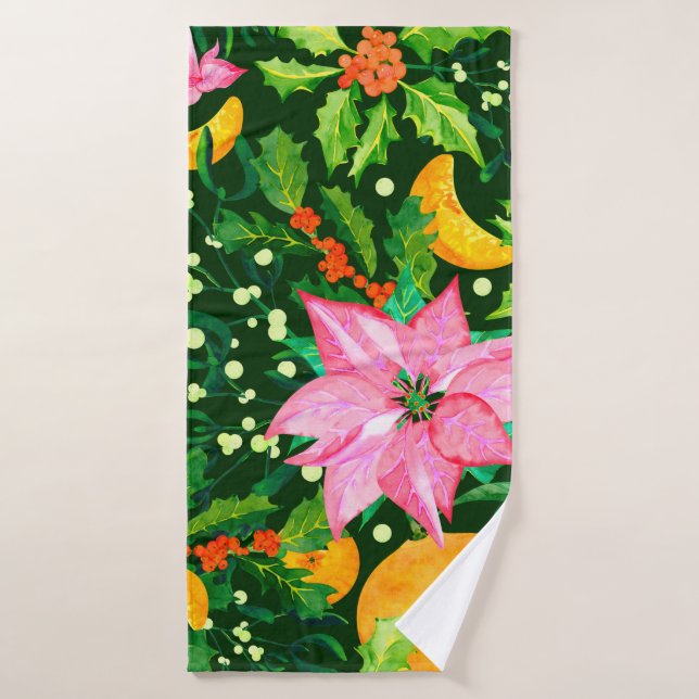 Seamless watercolor Christmas pattern with poinset Badehandtuch (Badehandtuch)