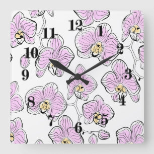 Seamless watercolor orchids phalaenopsis flowers w quadratische wanduhr