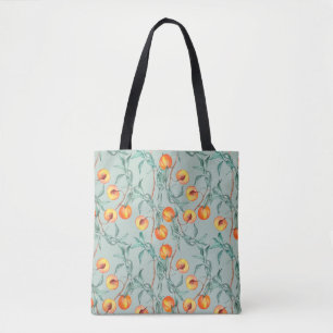 Seamless watercolor pattern with peaches and branc