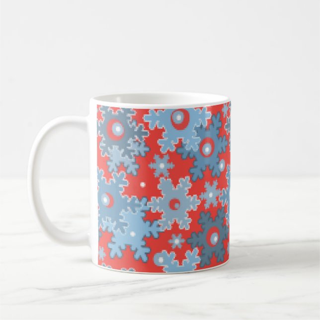 Seamless Winter blaue Korallen Muster Schneeflocke Kaffeetasse (Links)