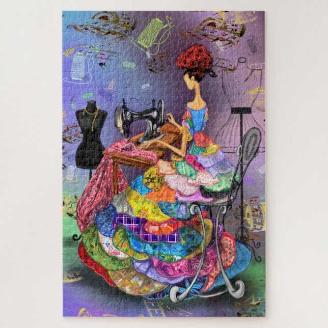 Seamress Girl mit farbenfroher Kleidung - Kunst Ze Puzzle (Vertikal)