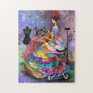 Seamress Girl mit farbenfroher Kleidung - Kunst Ze Puzzle