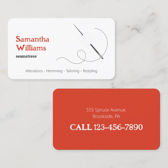Seamstress Handmade Dressmaking Visitenkarte (Vorne/Hinten)