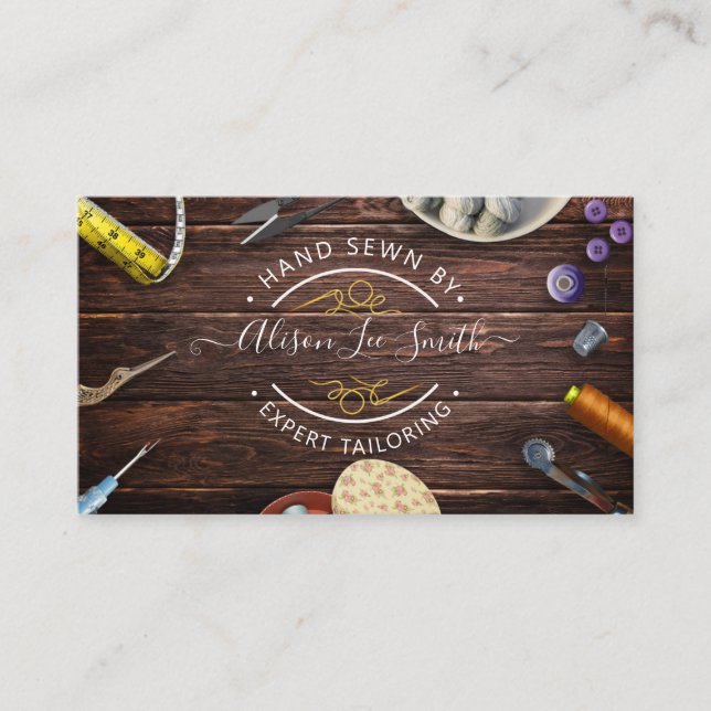 Seamstress- oder Schneiderschreibkarte Handnähte V Visitenkarte (Vorderseite)