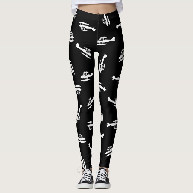 Seaplane Airplane Silhouettes Print Pattern Design Leggings (Vorderseite)