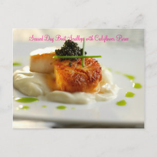 Seared Day Boat Scallops mit Califl.. Postkarte