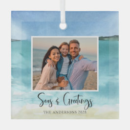 Seas and Greetings Family Foto Beach Ornament Aus Glas
