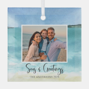 Seas and Greetings Family Foto Beach Ornament Aus Glas