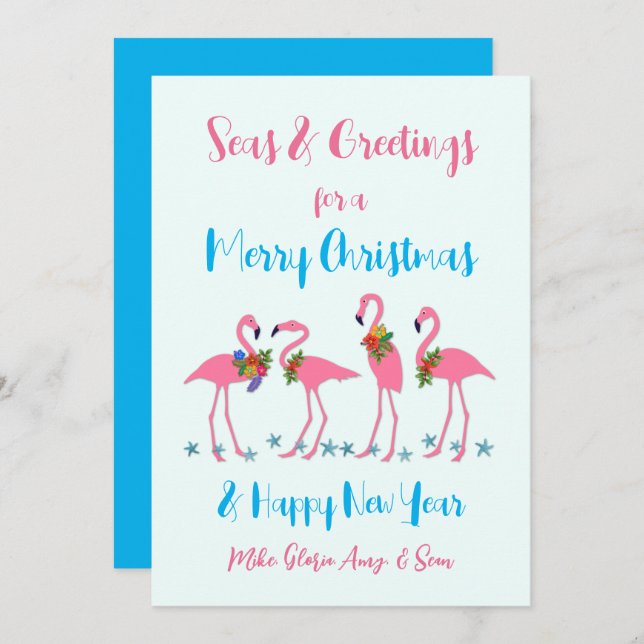 Seas and Greetings Flamingos Weihnachtskarte (Vorne/Hinten)