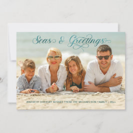 Seas and Greetings Nautical Holiday Foto Card Feiertagskarte