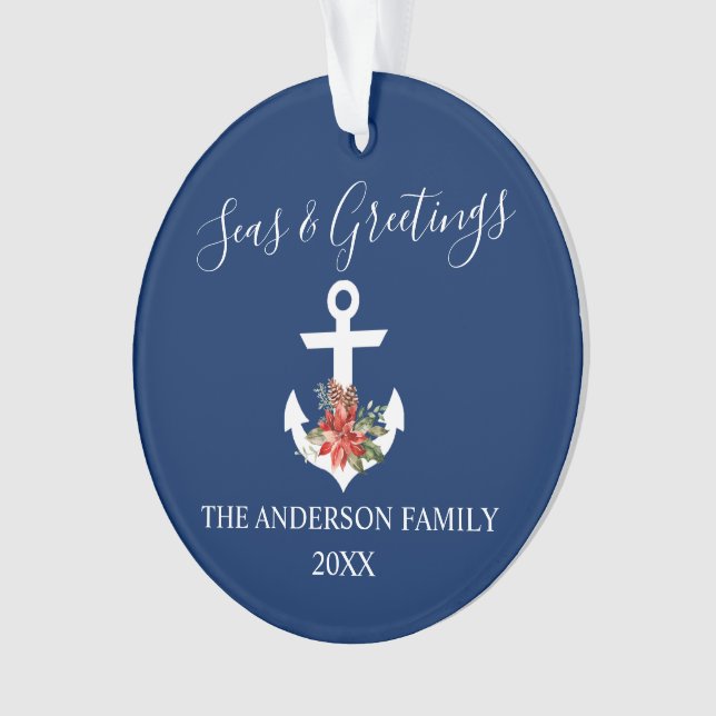 Seas and Greetings Poinsettia Anchor FOTO BACK Ornament (Vorderseite)
