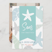 Seas and Greetings Seashell Holiday Foto Card