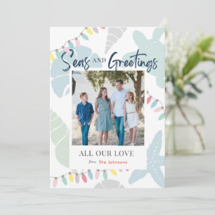 Seas and Greetings Seashell Holiday Foto Card Einladung