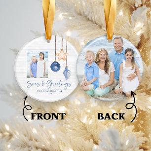 Seas and Greetings Seashell Holiday Foto Keramik Ornament
