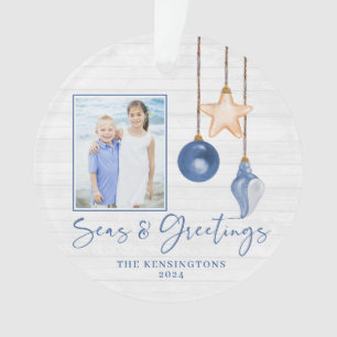 Seas and Greetings Seashell Holiday Foto Ornament