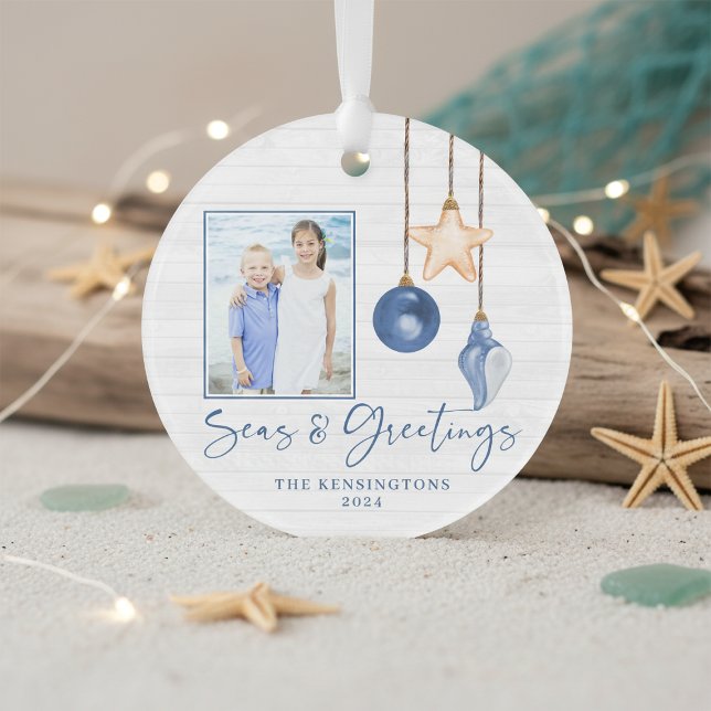 Seas and Greetings Seashell Holiday Foto Ornament (Von Creator hochgeladen)
