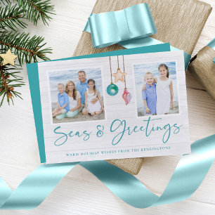 Seas and Greetings Seashell Ornament Holiday Foto Feiertagskarte
