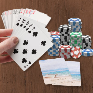 Seas Der Tag Zitat Fischerboot auf Strand Sand Spielkarten