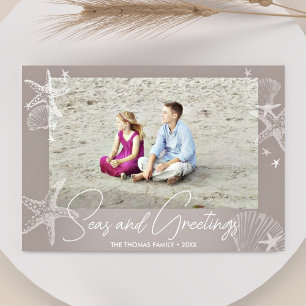 Seas & Greetings Chic Neutral Foto Beach Starfish Feiertagskarte