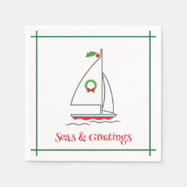 Seas & Greetings Nautic Holiday Napkin Red Green Serviette