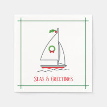 Seas & Greetings Nautic Holiday Napkin Red Green