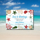 Seas & Greetings Nautical Ocean Beach Blue Feiertagskarte<br><div class="desc">Senden Sie mit dieser stilvollen Küsten-Urlaubskarte Urlaubsfreuden an Familie und Freunde. Das Design zeichnet sich durch ein Unterwasserfarbendesign und mehrfarbige Muscheln aus,  sowie Ihren personalisierten Gruß und Namen. Erhältlich in rot,  blau oder grün. Design©Rosalind Moore</div>