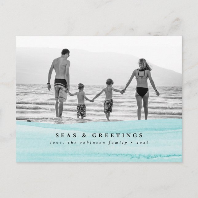 Seas & Greetings Ocean Family Foto Weihnachtskarte Postkarte (Vorderseite)