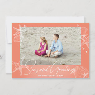 Seas & Greetings Salmon Coral Foto Beach Starfish Feiertagskarte