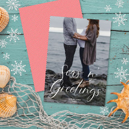 Seas n' Greetings Beach Script | Weihnachts-Foto Feiertagskarte