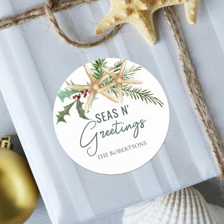 Seas N Greetings Tropical Christmas Starfish Runder Aufkleber