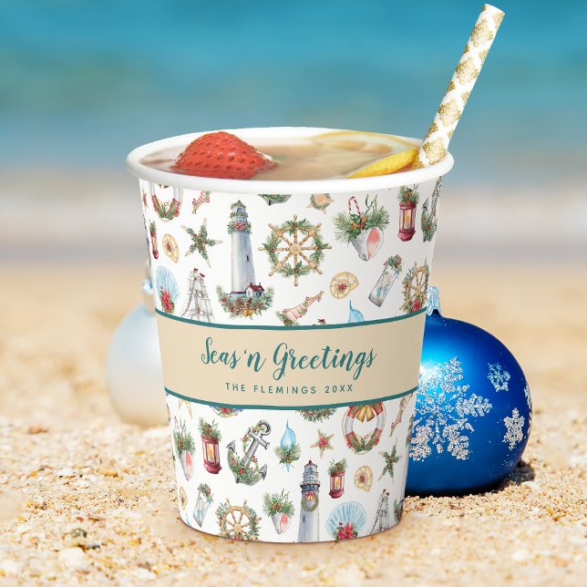 Seas n Grüße Weihnachten Nautical Personalisiert Pappbecher (Von Creator hochgeladen)