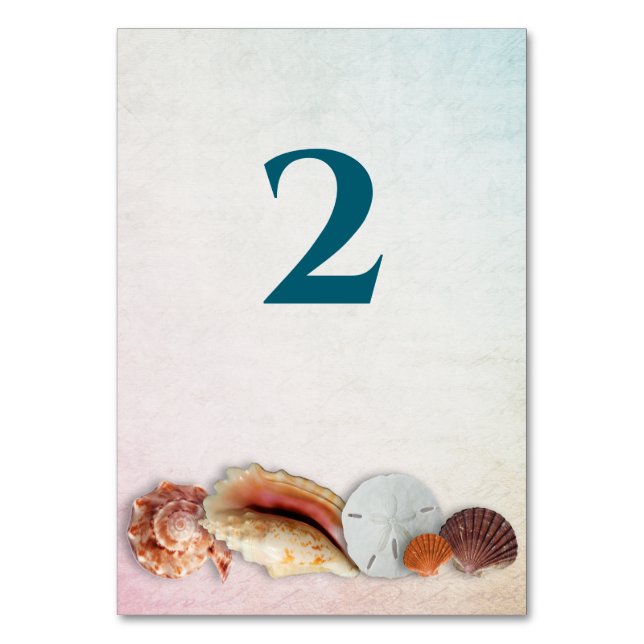 Seas Seashells Tischnummer Cards (Vorderseite)