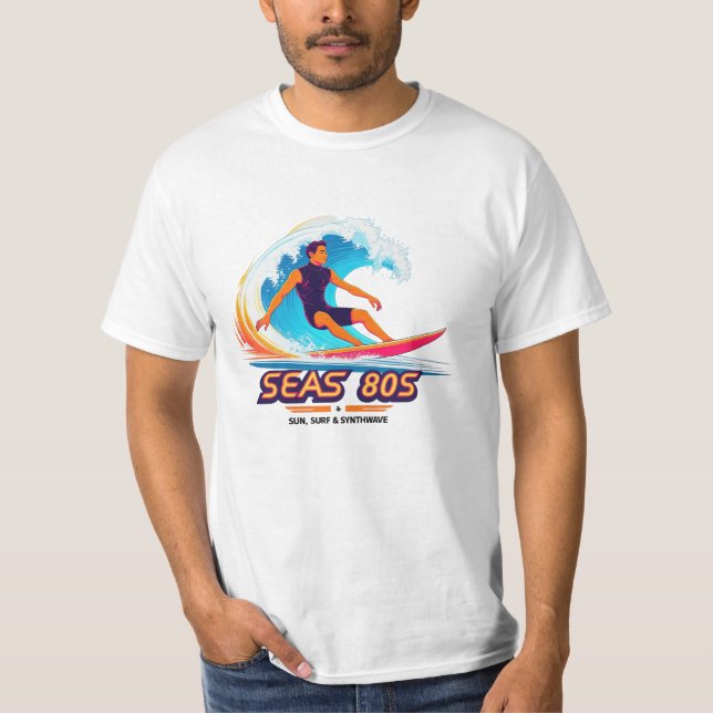 Seas the 80er - Retro Surfer Power Wave T-Shirt (Vorderseite)