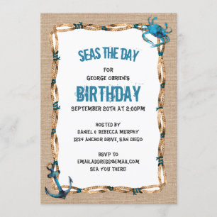 Seas the Day Anchor und Crab Geburtstag Einladung