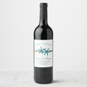 Seas the Day Aqua Starfish Hochzeit Weinetikett