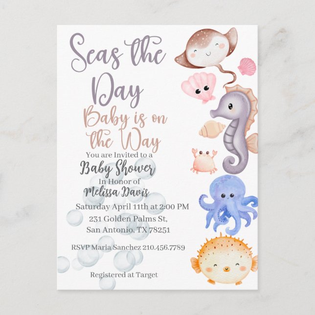 Seas the Day Baby Shower Invitation  Postkarte (Vorderseite)