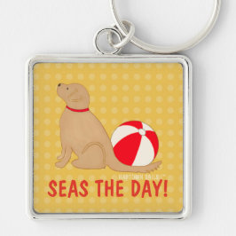 Seas the Day Beach Dog Yellow Key Chain Silver Schlüsselanhänger