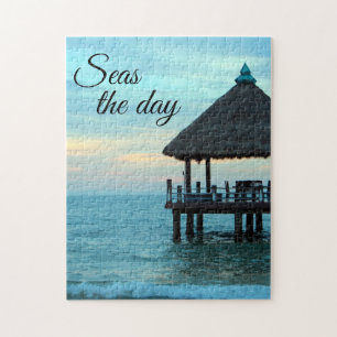 Seas the Day Beach Tiki Hut Jigsaw Puzzle