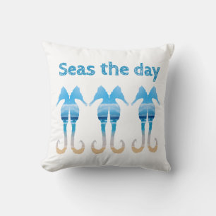 Seas the Day Fun Beach Quote Seepferde Kissen